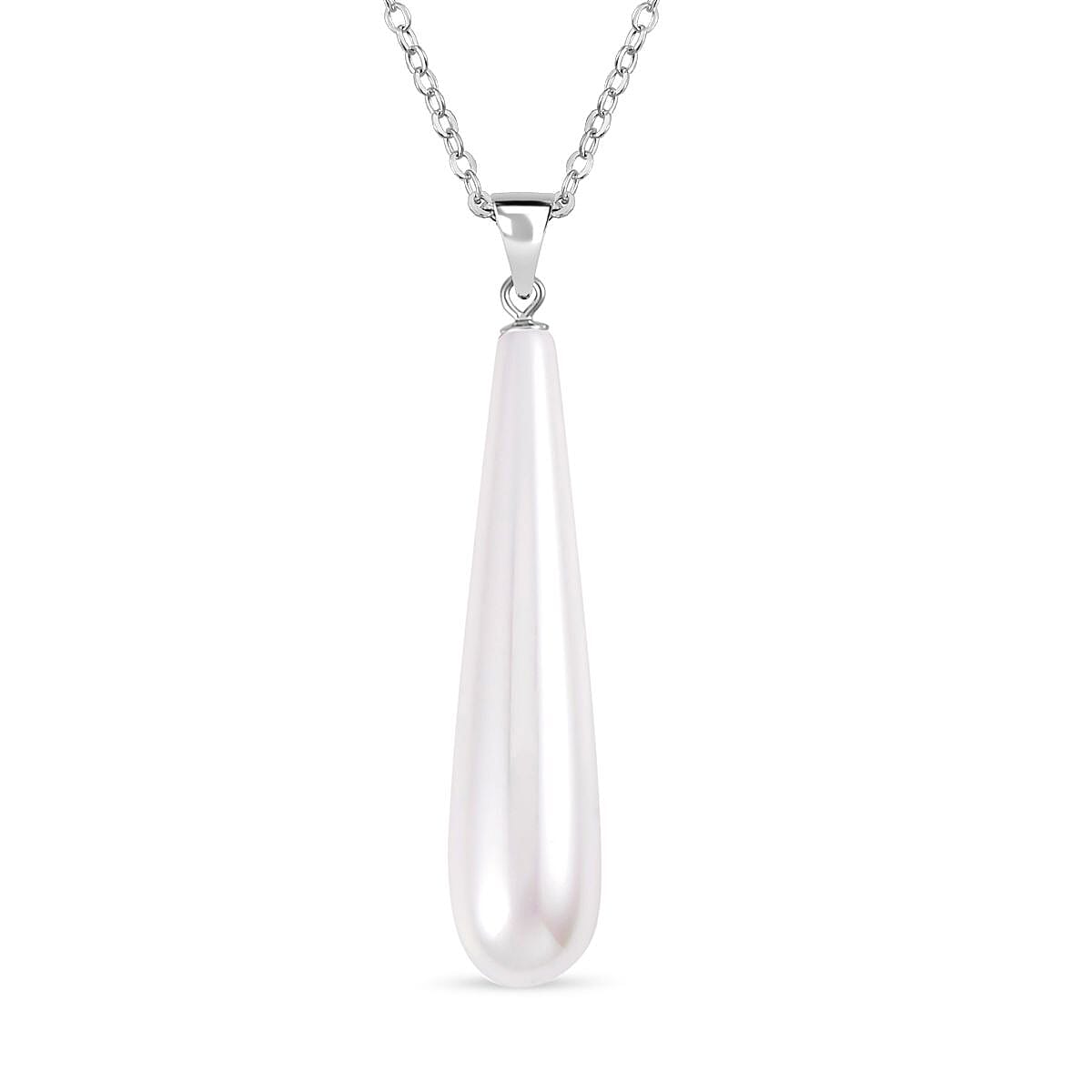 2 Piece Set - White Shell Pearl Drop Earring with Hook & Necklace (Size - 20) in Silver Tone 30.00 Ct.