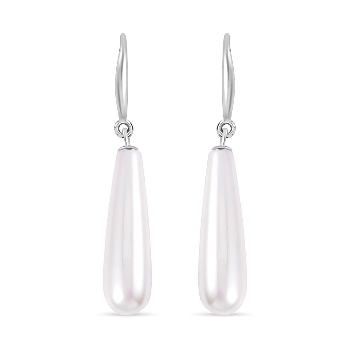 2 Piece Set - White Shell Pearl Drop Earring with Hook & Necklace (Size - 20) in Silver Tone 30.00 Ct.