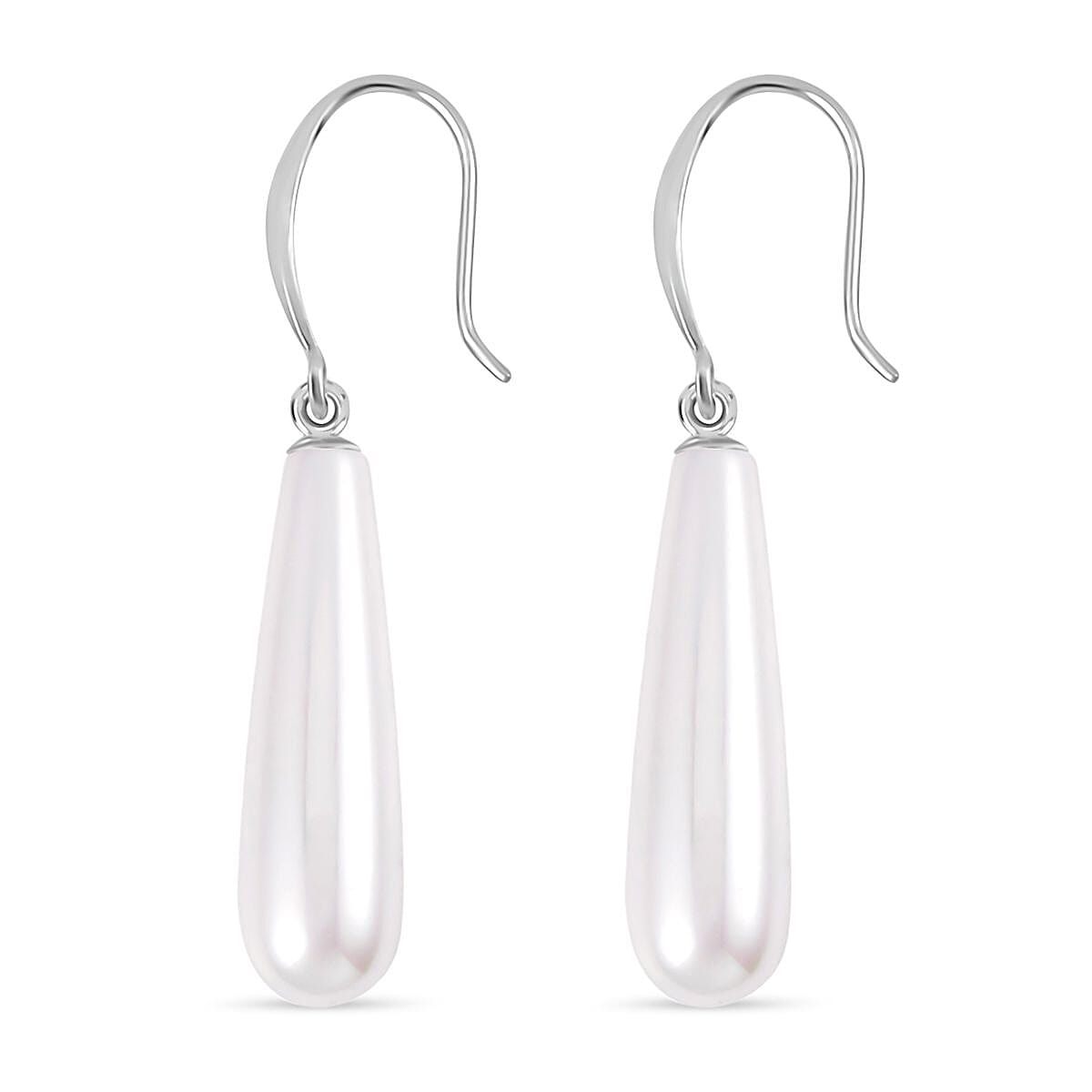 2 Piece Set - White Shell Pearl Drop Earring with Hook & Necklace (Size - 20) in Silver Tone 30.00 Ct.
