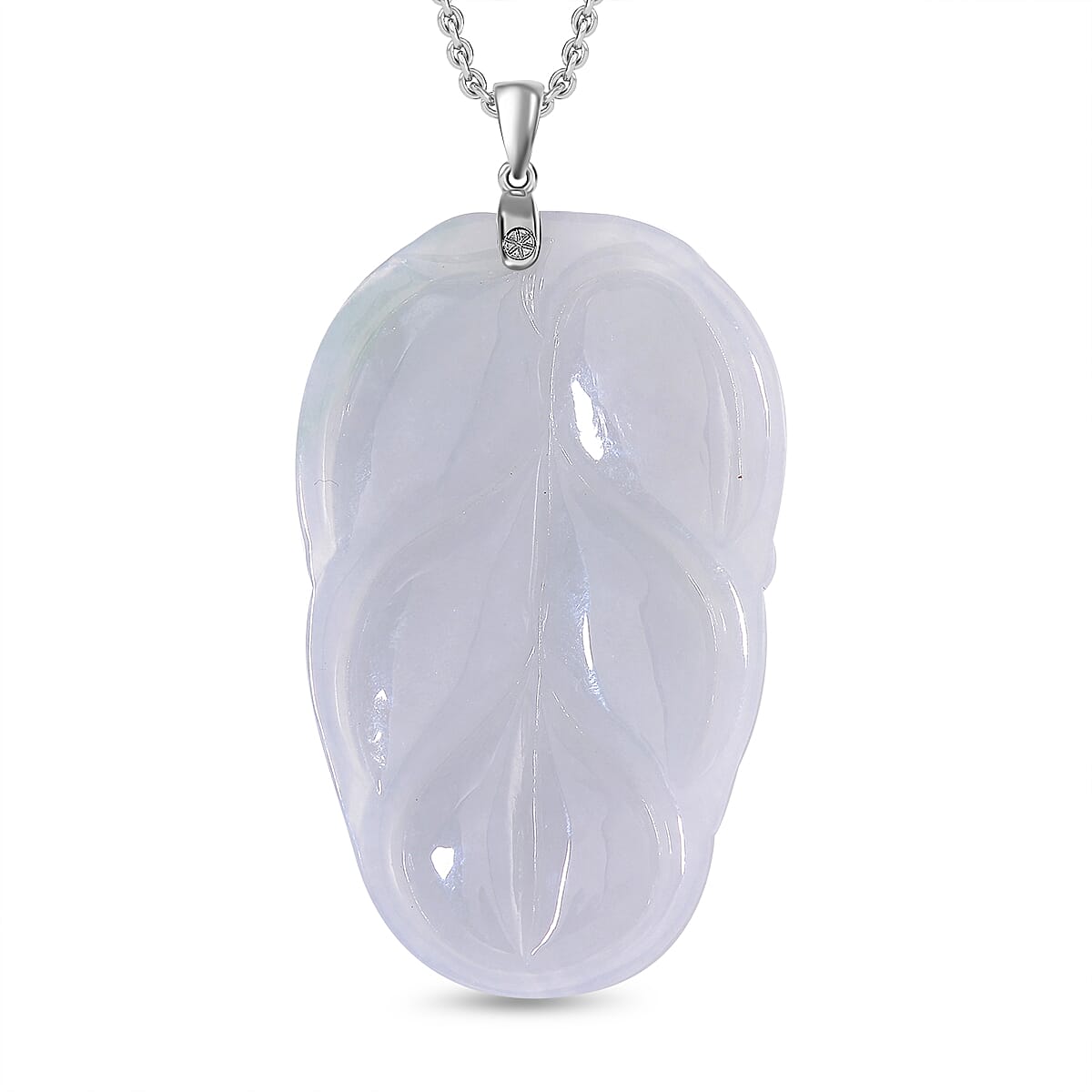 Extreme Rare Find - Natural Type A Jadeite Jade Leaf Pendant with Necklace (Size 20) in Rhodium Ovarlay Sterling Silver 80.00 Ct.