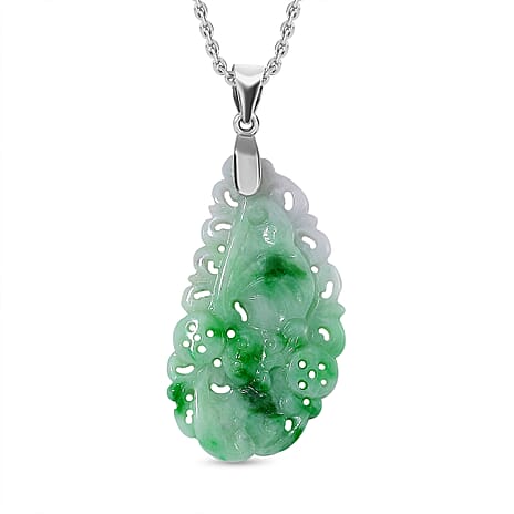 Natural Type A Bi Colour Jadeite Pendant With Chain (Size 20) in Rhodium Sterling Silver