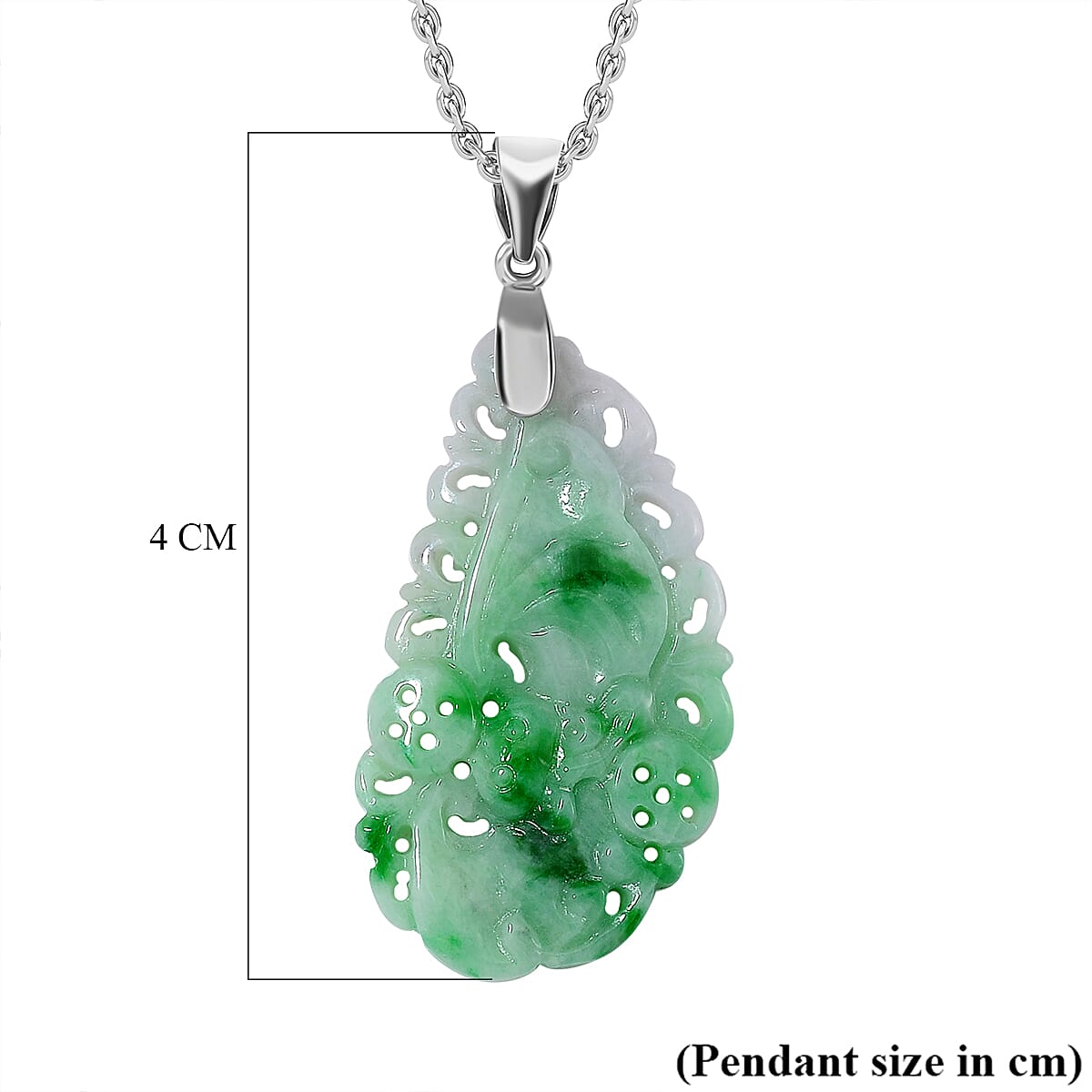 Natural Type A Bi Colour Jadeite Pendant With Chain (Size 20) in Rhodium Overlay Sterling Silver 15.00 Ct. Natural Type A Bi Colour Jadeite Pendant With Chain (Size 20) in Rhodium Overlay Sterling Silver 15.00 Ct.