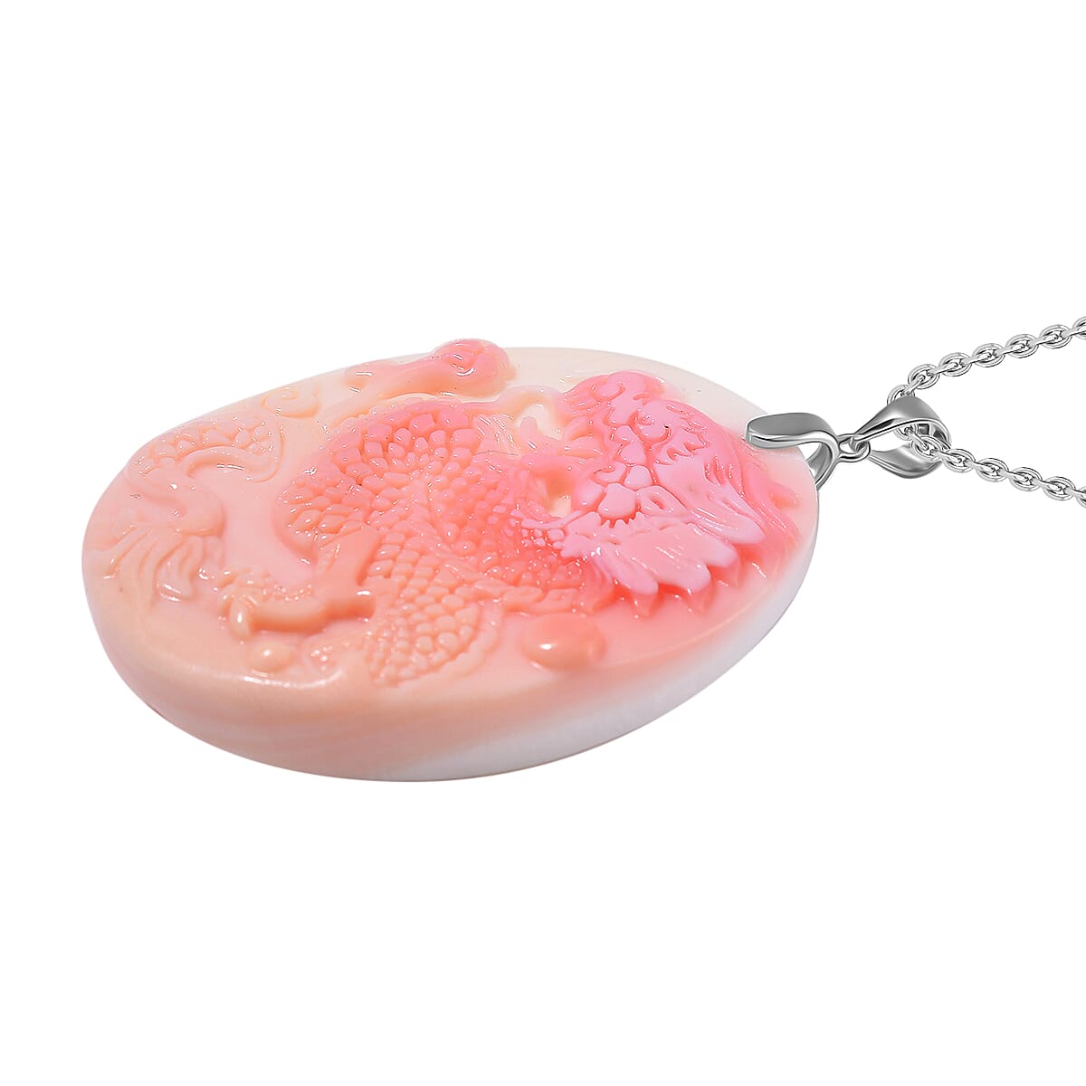 Queen Conch Shell Dragon Pendant with Chain (Size 20) in Rhodium Overlay Sterling Silver