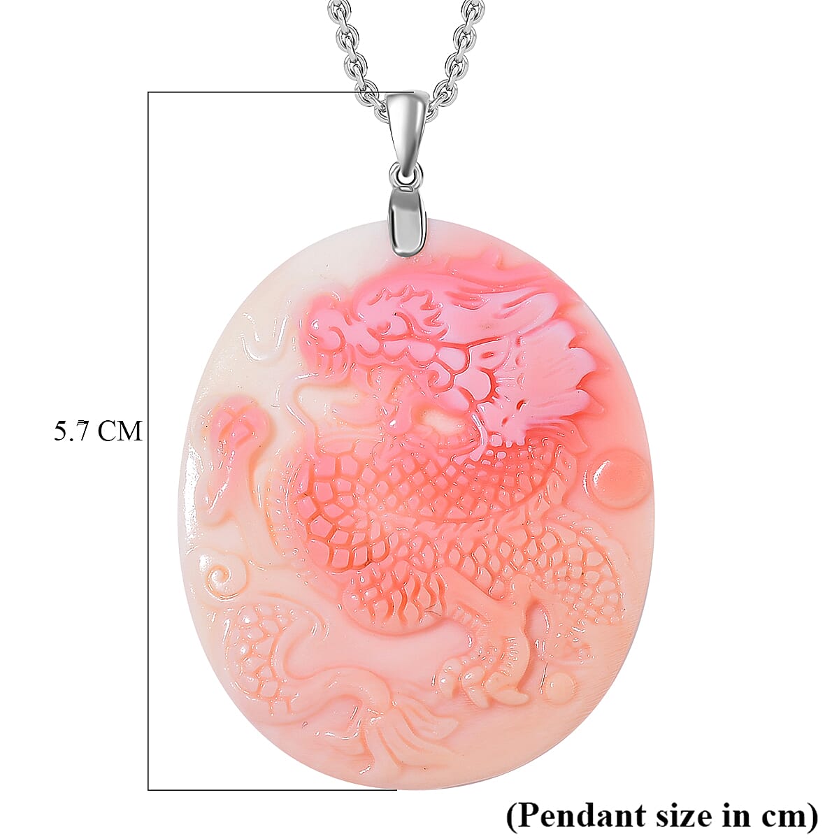 Queen Conch Shell Dragon Pendant with Chain (Size 20) in Rhodium Overlay Sterling Silver