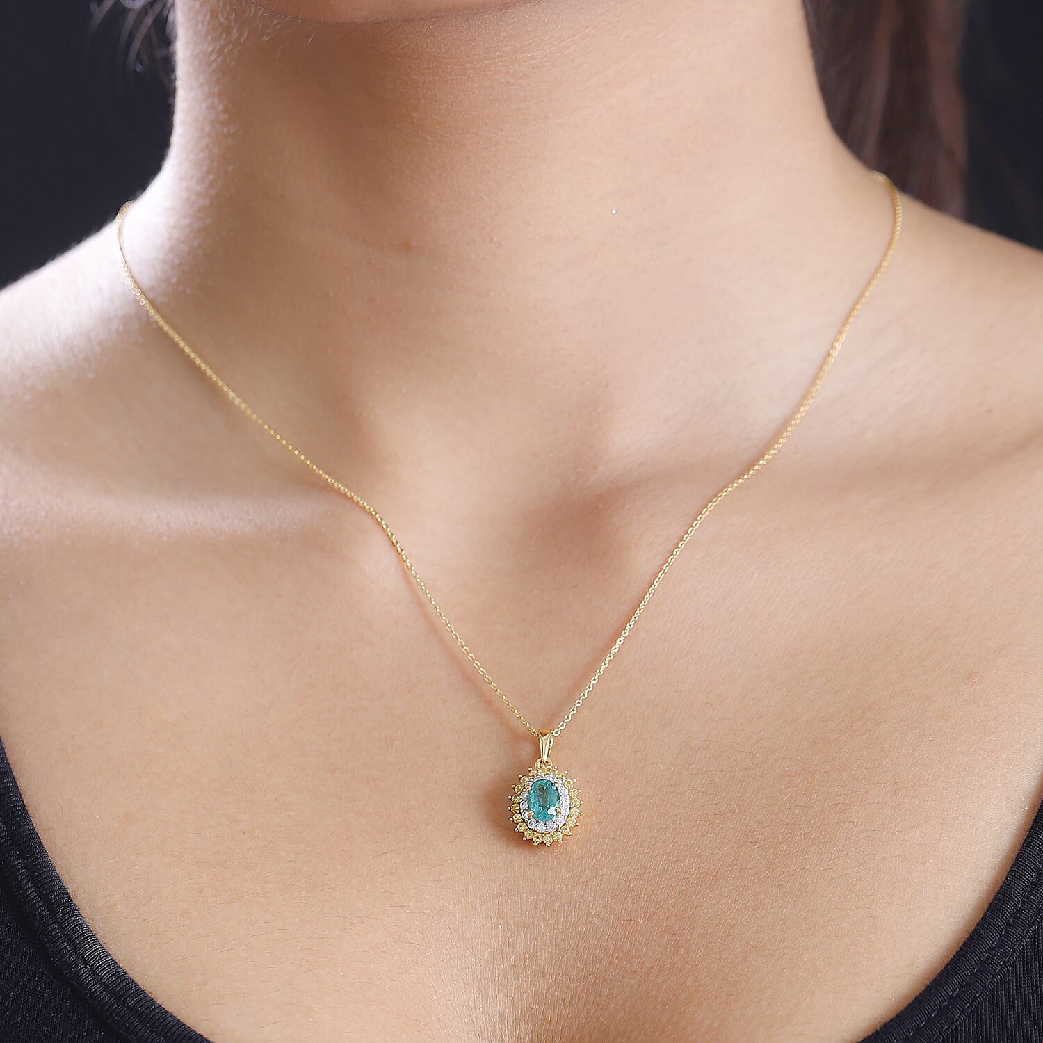 Gemfields Zambian Emerald, Yellow Sapphire & Moissanite Pendant with Chain (Size - 20) in 18K Yellow Gold Vermeil Plated Sterling Silver 1.62 Ct