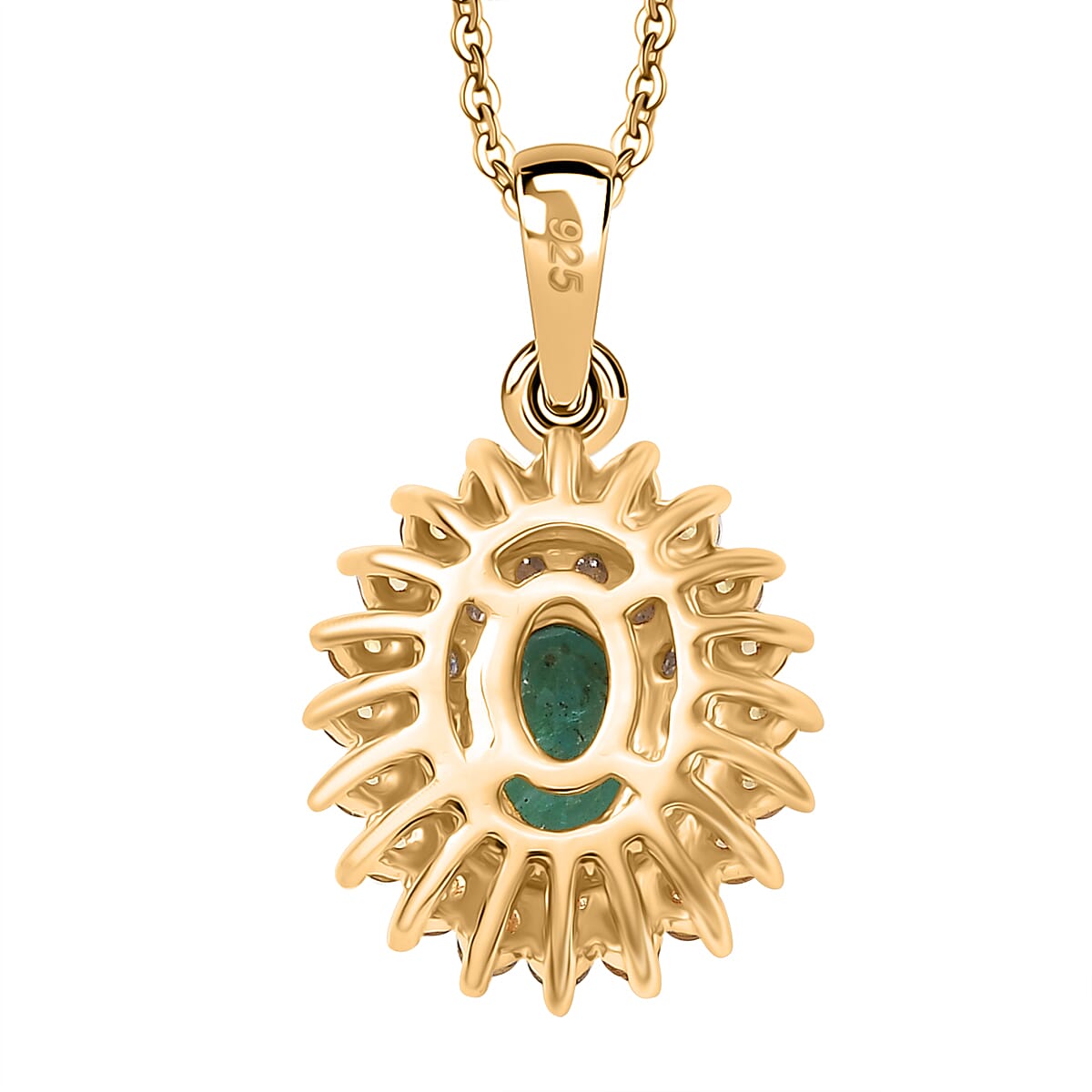 Gemfields Zambian Emerald, Yellow Sapphire & Moissanite Pendant with Chain (Size - 20) in 18K Yellow Gold Vermeil Plated Sterling Silver 1.62 Ct