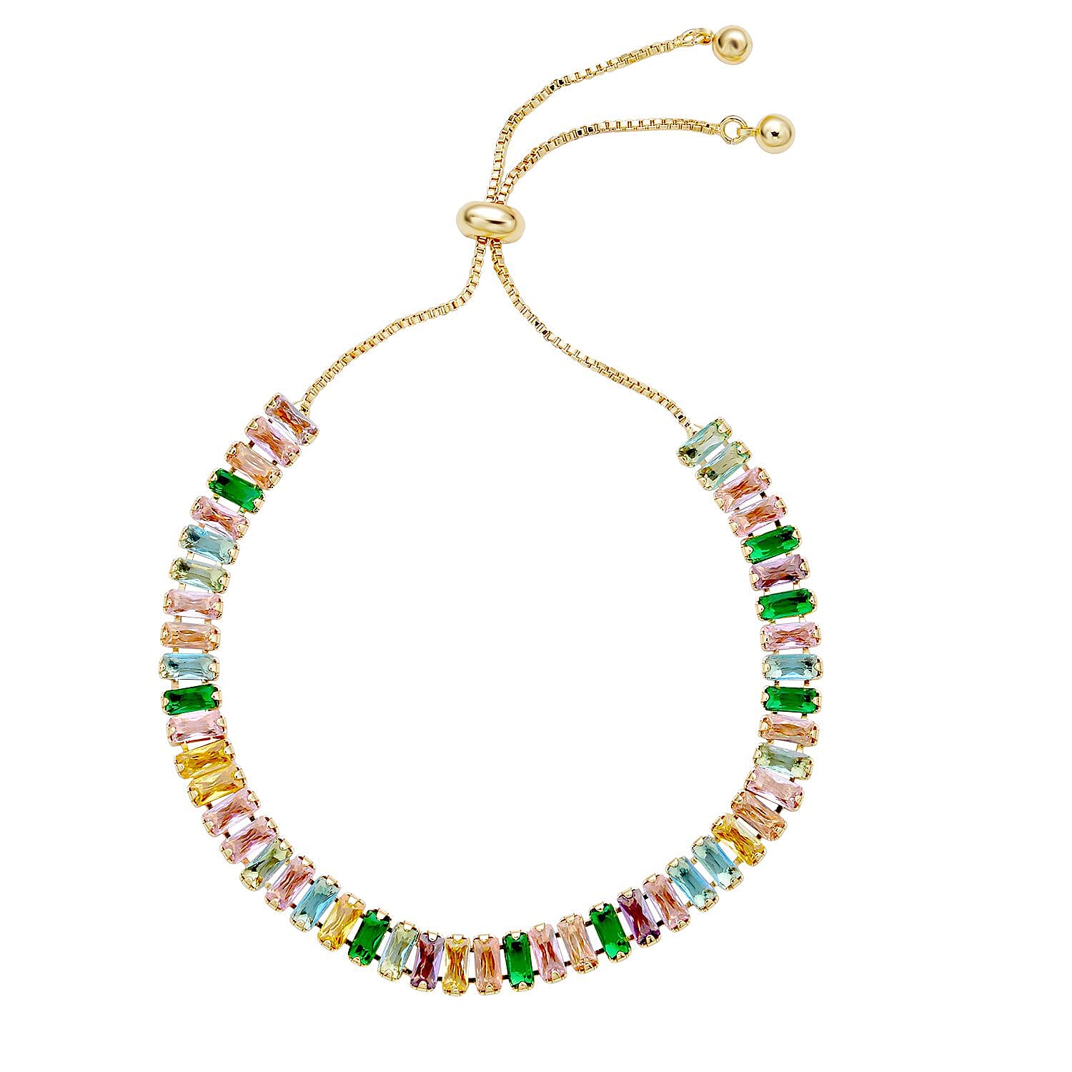 2 Piece Set -  Multi Color Cubic Zirconia Bracelet and Earring With Push Back  (Size 6.5-9.5)