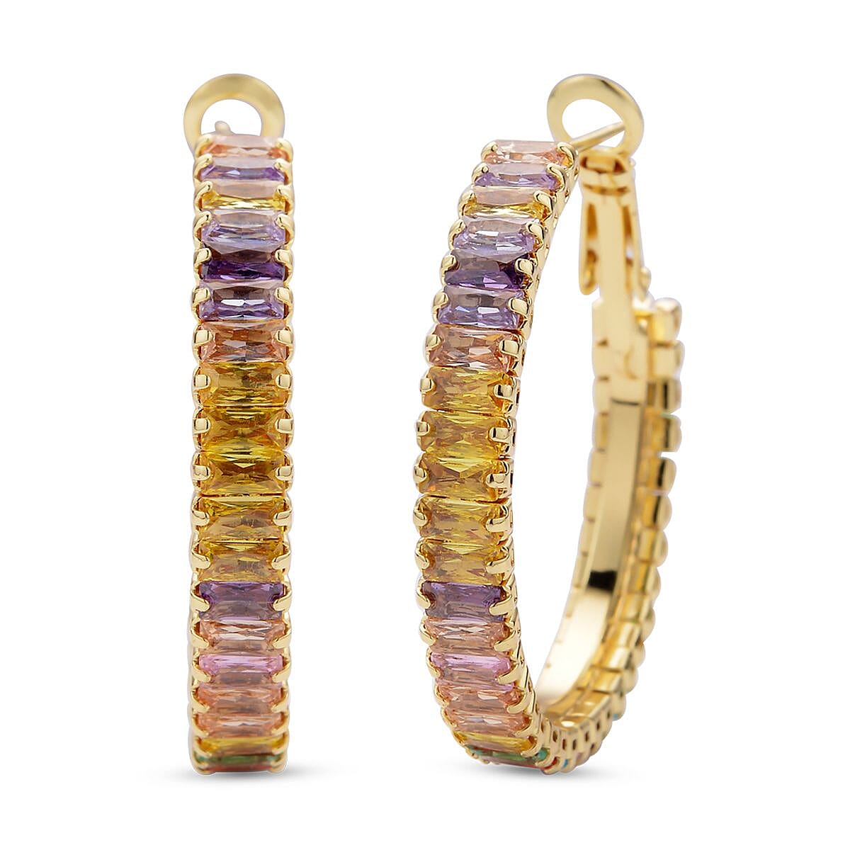 2 Piece Set -  Multi Color Cubic Zirconia Bracelet and Earring With Push Back  (Size 6.5-9.5)