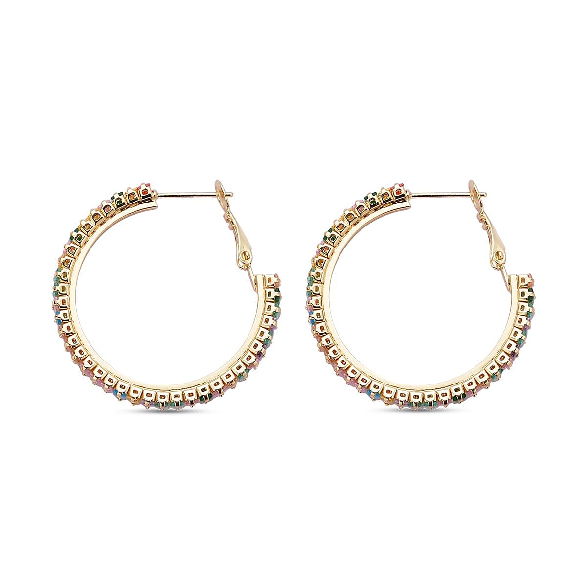 2 Piece Set -  Multi Color Cubic Zirconia Bracelet and Earring With Push Back  (Size 6.5-9.5)