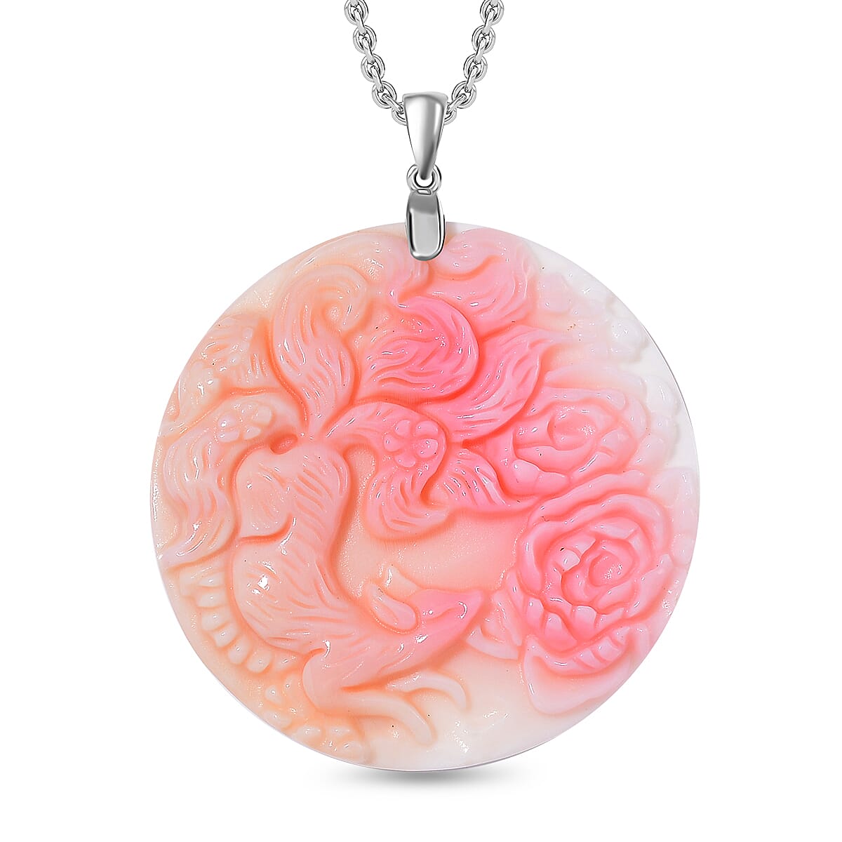 Queen Conch Shell Pendant with Chain in Lobster Clasp (Size 20) in Rhodium Sterling Silver