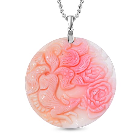 Queen Conch Shell Pendant with Chain in Lobster Clasp (Size 20) in Rhodium Sterling Silver
