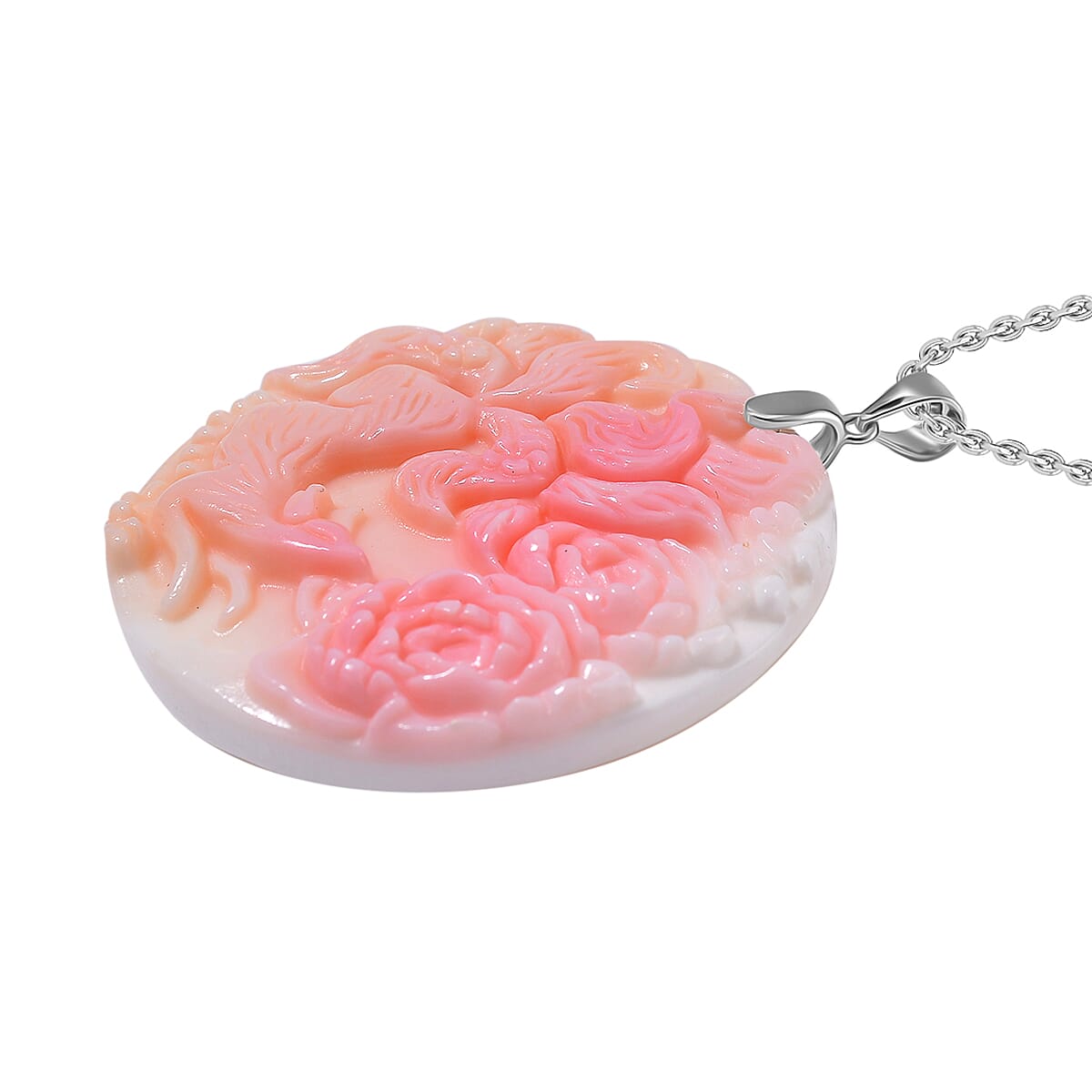 Queen Conch Shell Pendant with Chain in Lobster Clasp (Size 20) in Rhodium Sterling Silver