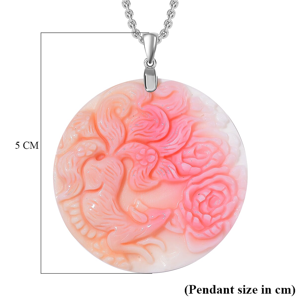 Queen Conch Shell Pendant with Chain in Lobster Clasp (Size 20) in Rhodium Sterling Silver