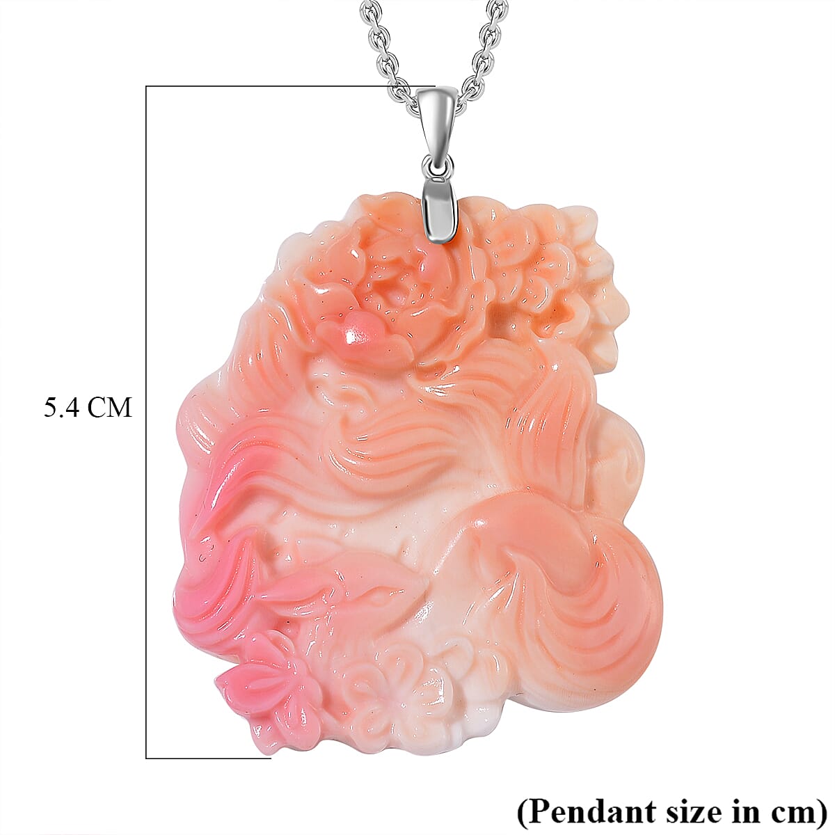 Queen Conch Shell Carved Deer Pendant with Chain (Size 20) in Rhodium Sterling Silver Queen Conch Shell Carved Deer Pendant with Chain (Size 20) in Rhodium Sterling Silver