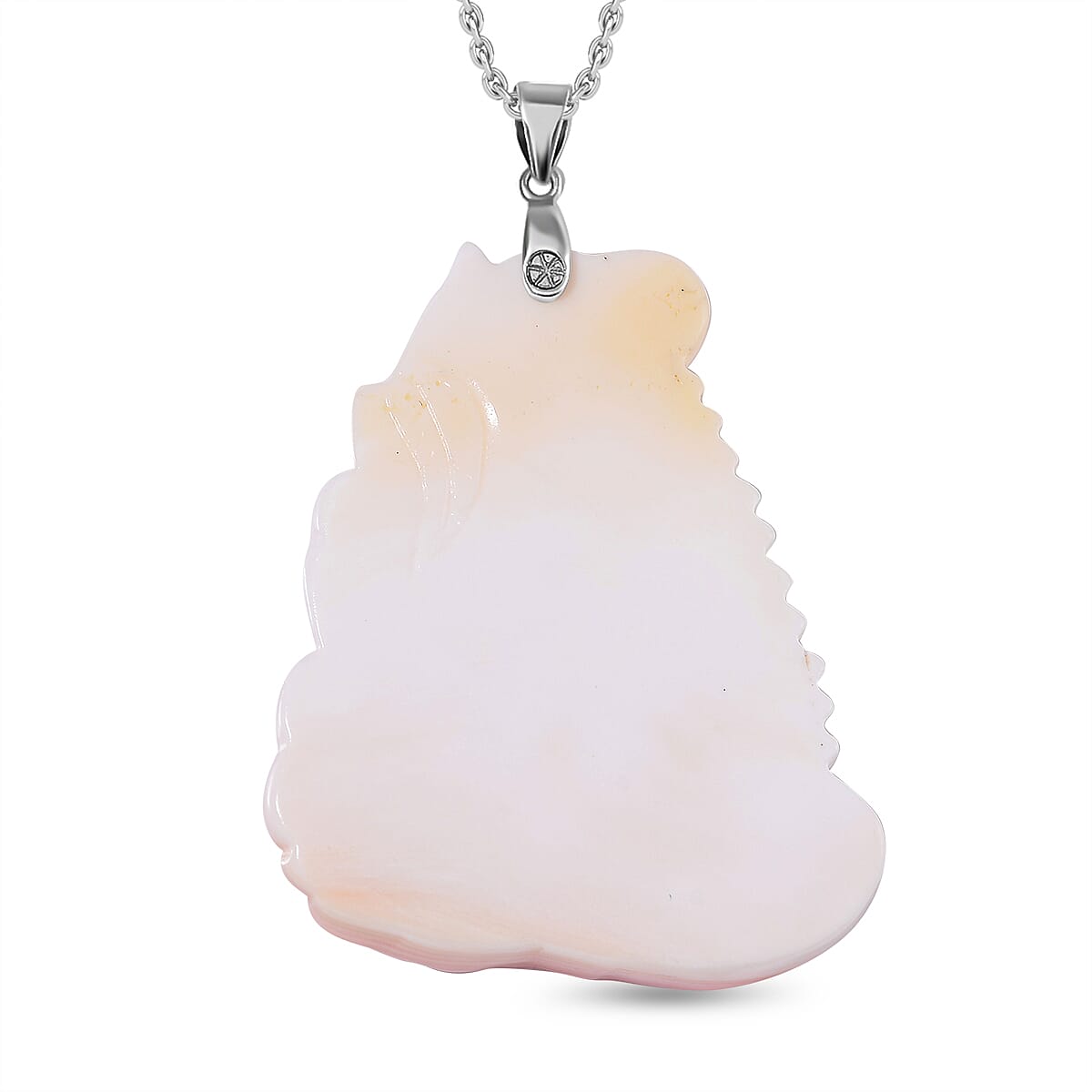 Queen Conch Shell Carved Butterfly Pendant with Chain (Size 20) in Rhodium Overlay Sterling Silver