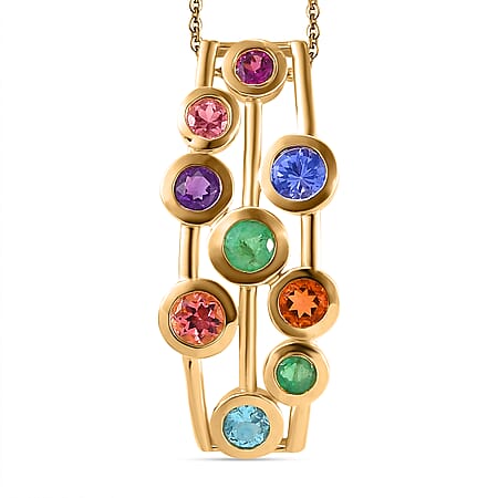 THE TJC BUBBLE -  Premium Multi Gemstone Pendant with Chain (Size - 20) in 18K Yellow Gold Vermeil Sterling Silver 1.78 Ct.