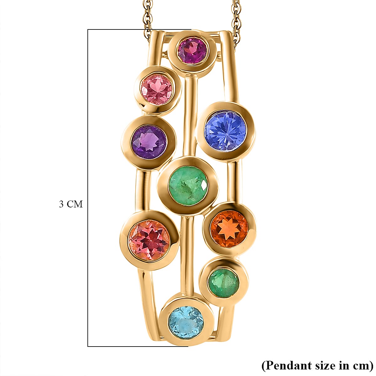 THE TJC BUBBLE - Premium Multi Gemstone Pendant with Chain (Size - 20) in 18K Vermeil Yellow Gold Plated Sterling Silver 1.78 Ct. THE TJC BUBBLE - Premium Multi Gemstone Pendant with Chain (Size - 20) in 18K Vermeil Yellow Gold Plated Sterling Silver 1.78 Ct.