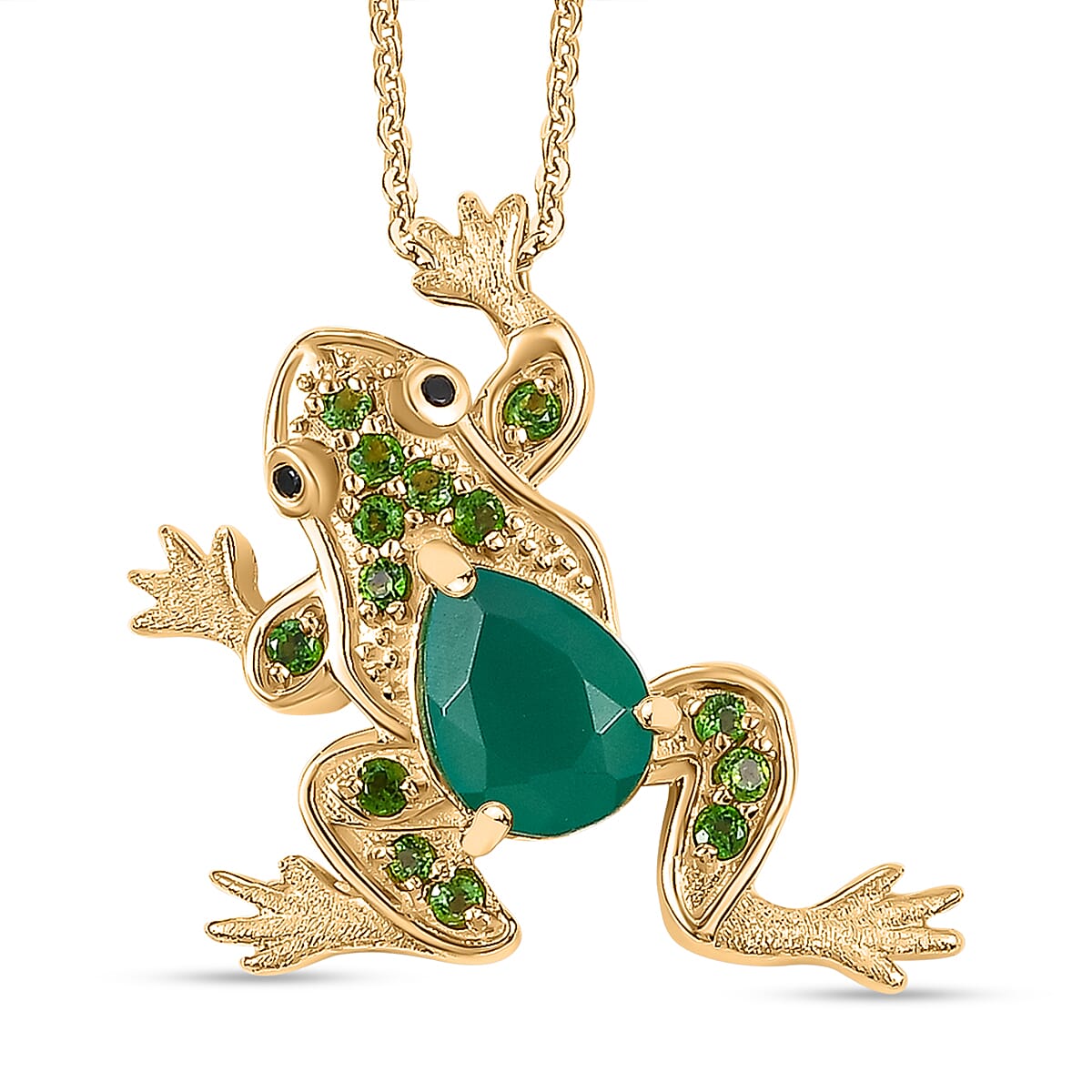 GP Italian Garden Collection - Green Onyx & Multi Gemstone Pendant with Chain (Size 20) in 18K YG Vermeil Sterling Silver Silver Wt. 6.94 Gms  1.370  Ct.