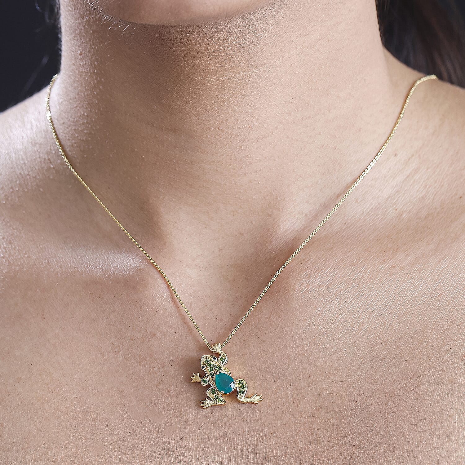 GP Italian Garden Collection - Green Onyx & Multi Gemstone Pendant with Chain (Size 20) in 18K YG Vermeil Sterling Silver Silver Wt. 6.94 Gms  1.370  Ct.