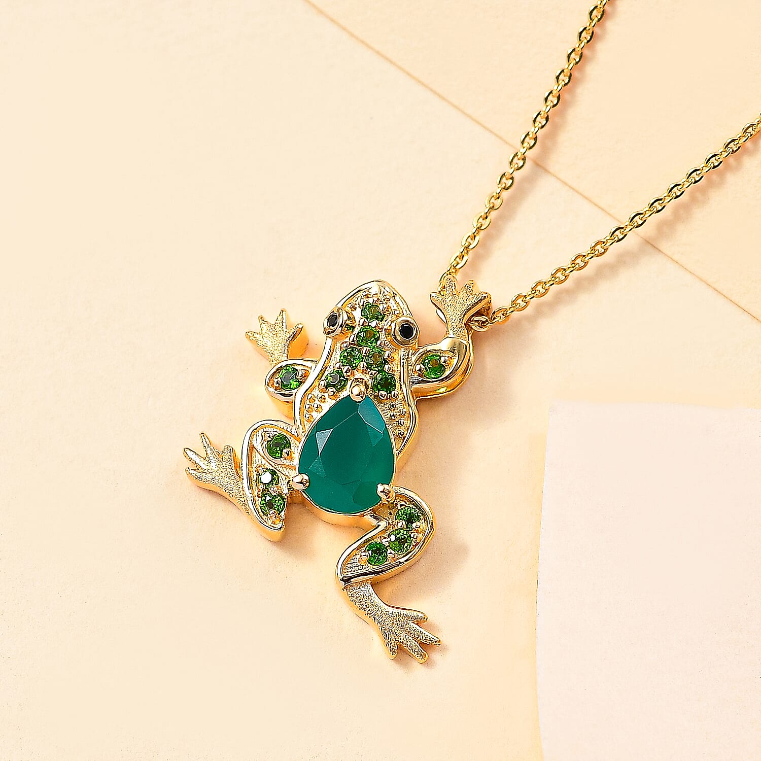 GP Italian Garden Collection - Green Onyx & Multi Gemstone Pendant with Chain (Size 20) in 18K YG Vermeil Sterling Silver Silver Wt. 6.94 Gms  1.370  Ct.