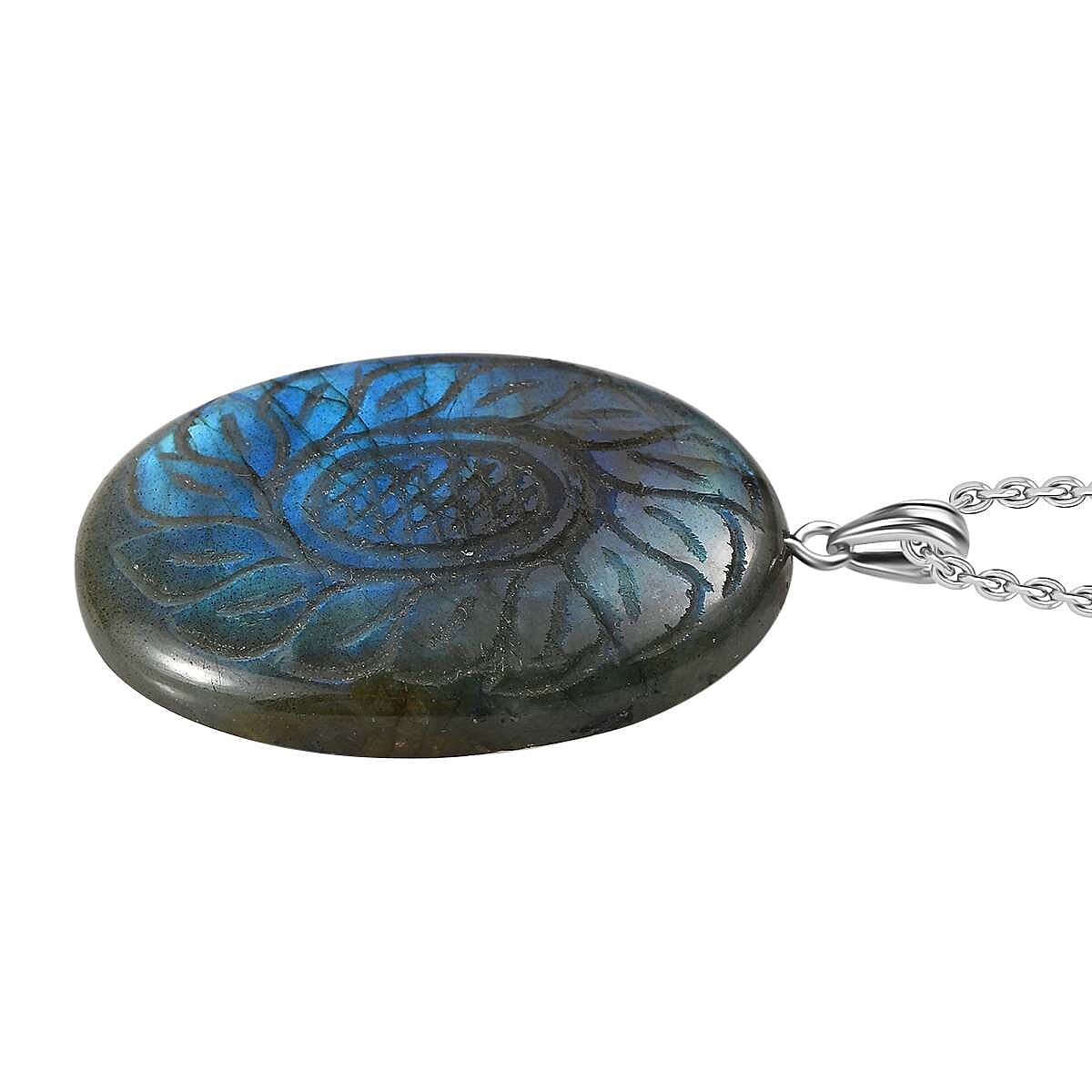 Close Out- Labradorite Pendant with Chain (Size 20) in Rhodium Overlay Sterling Silver 75.0 Ct.