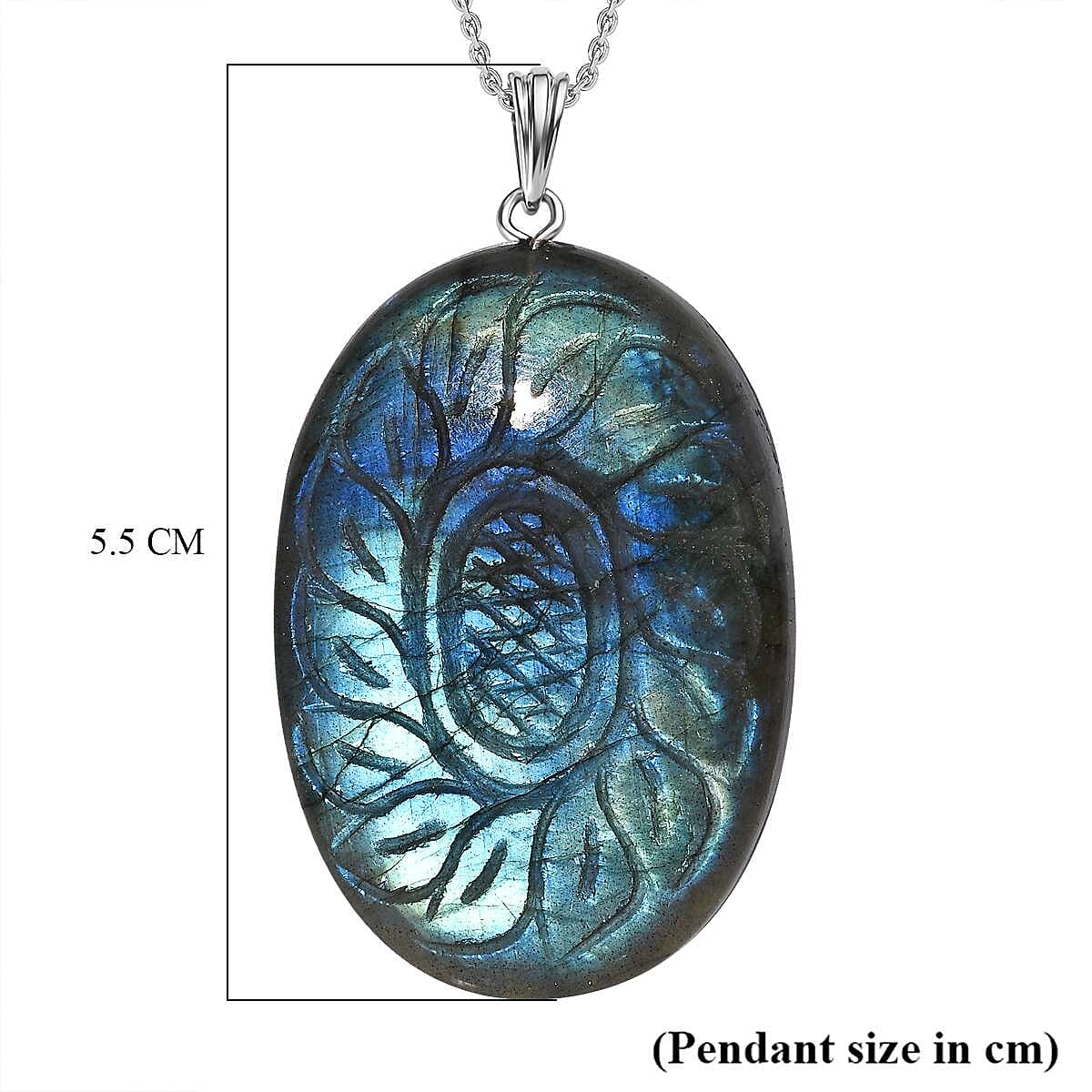 Close Out- Labradorite Pendant with Chain (Size 20) in Rhodium Overlay Sterling Silver 75.0 Ct.