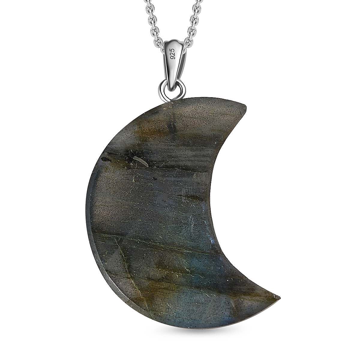 Close Out - Labradorite Pendant with Chain (Size - 20) in Rhodium Overlay Sterling Silver 50.00 Ct. Close Out - Labradorite Pendant with Chain (Size - 20) in Rhodium Overlay Sterling Silver 50.00 Ct.