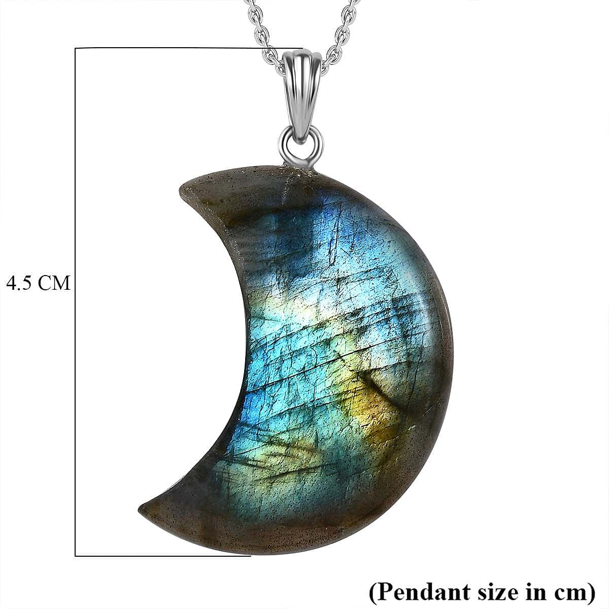 Close Out - Labradorite Pendant with Chain (Size - 20) in Rhodium Overlay Sterling Silver 50.00 Ct. Close Out - Labradorite Pendant with Chain (Size - 20) in Rhodium Overlay Sterling Silver 50.00 Ct.