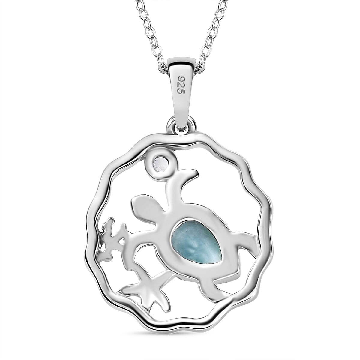 Natural Teal Green Larimar & Blue Zircon Pendant with Chain (Size - 20) in Rhodium Overlay Sterling Silver 0.97 Ct. Natural Teal Green Larimar & Blue Zircon Pendant with Chain (Size - 20) in Rhodium Overlay Sterling Silver 0.97 Ct.
