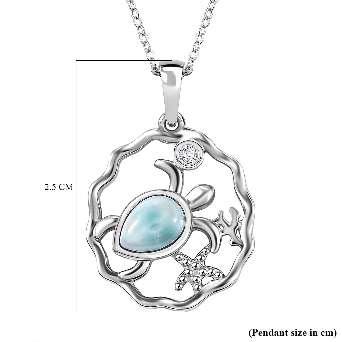 Natural Teal Green Larimar & Blue Zircon Pendant with Chain (Size - 20) in Rhodium Overlay Sterling Silver 0.97 Ct. Natural Teal Green Larimar & Blue Zircon Pendant with Chain (Size - 20) in Rhodium Overlay Sterling Silver 0.97 Ct.