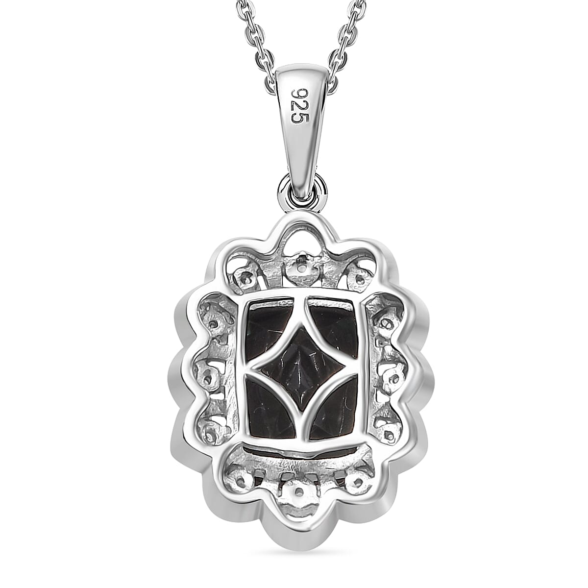 Alexandrite Triplet Quartz, White Zircon Pendant with Chain (Size 20) in Rhodium Overlay Sterling Silver 3.61 Ct.