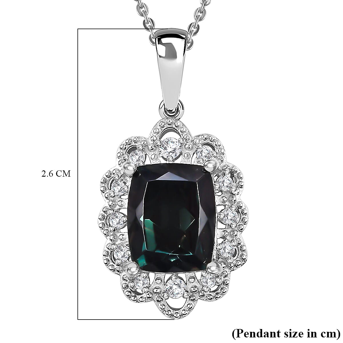 Alexandrite Triplet Quartz, White Zircon Pendant with Chain (Size 20) in Rhodium Overlay Sterling Silver 3.61 Ct.