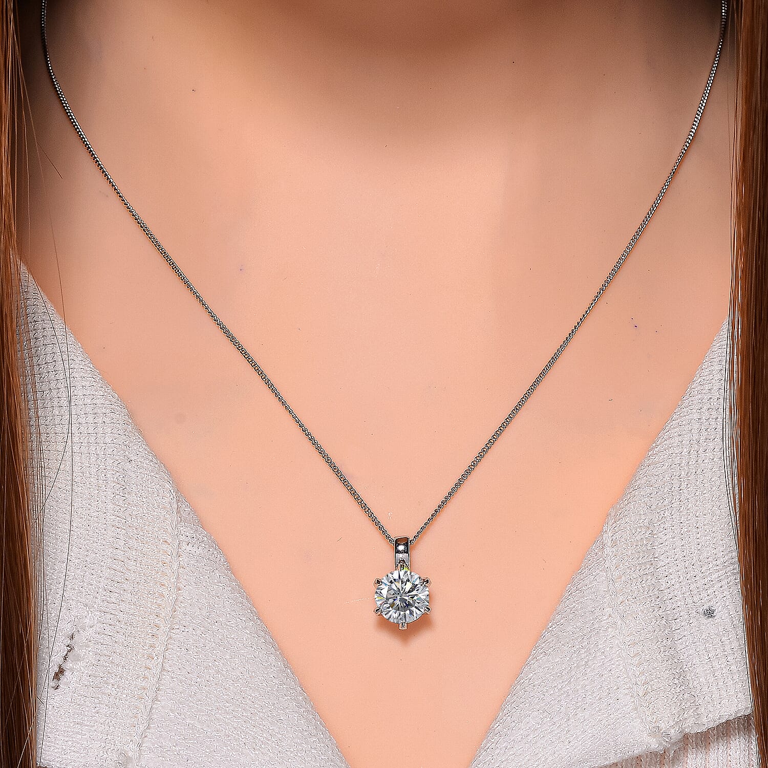 Premium Strontium Titanate Pendant & Chain With Lobster Clasp(Size 18) in Platinum Overlay in Rhodium Sterling Silver 3.00 Ct.