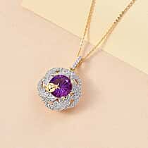 GP Italian Garden Collection - African Amethyst, and White Zircon Cluster Pendant with 18K Yellow Gold Vermeil Plated Sterling Silver 6.86 ct.