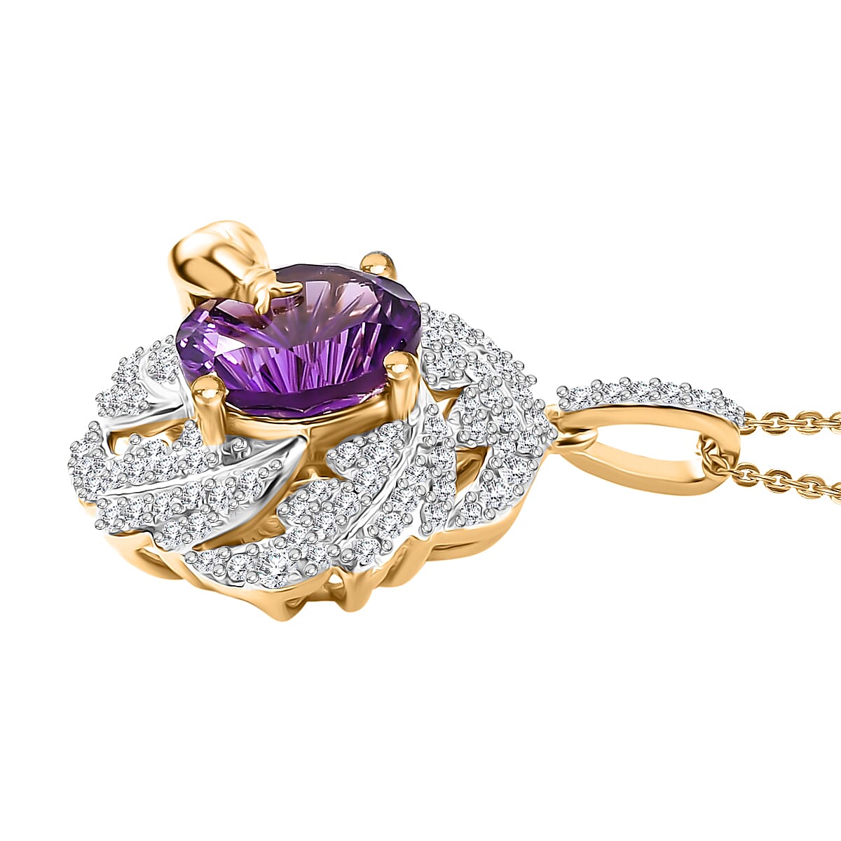GP Italian Garden Collection - African Amethyst, Blue Sapphire & White Zircon Cluster Pendant with Chain in (Size 20) in 18K Vermeil  Yellow Gold Plated Sterling Silver 6.86 Ct.