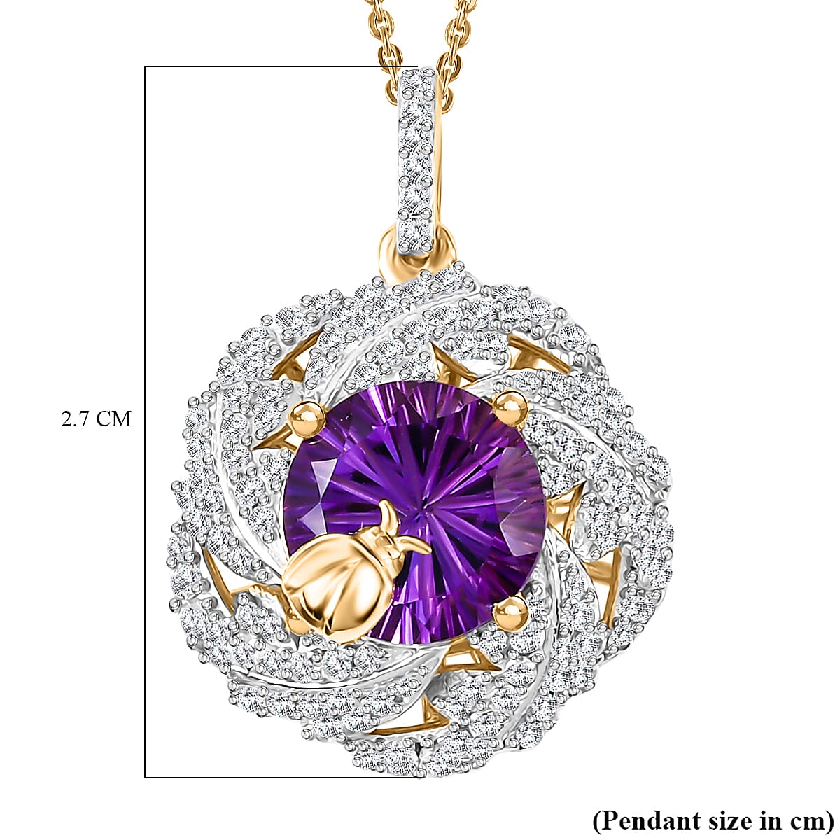 GP Italian Garden Collection - African Amethyst, Blue Sapphire & White Zircon Cluster Pendant with Chain in (Size 20) in 18K Vermeil  Yellow Gold Plated Sterling Silver 6.86 Ct.