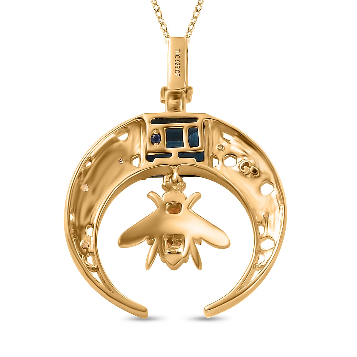 GP Honeycomb Collection - London Blue Topaz, Citrine, White Zircon, Blue Sapphire, Black Spinel Pendant with Chain (Size 20) in 18K Vermeil Yellow Gold Sterling Silver 3.90 Ct.