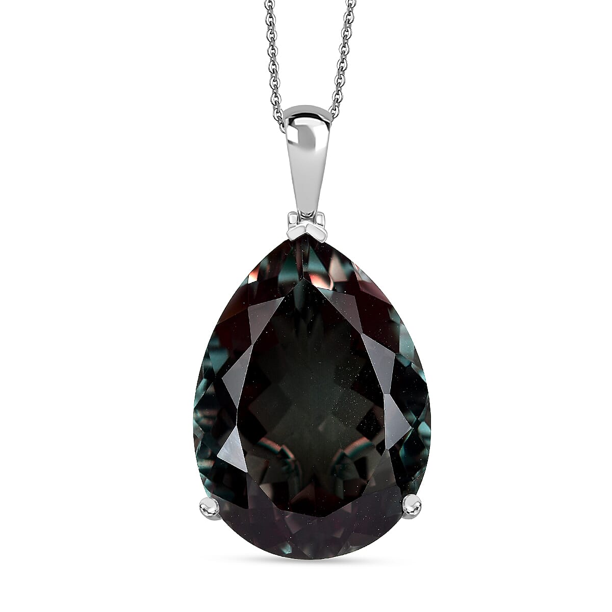BIGGEST SIZE Alexandrite Triplet Quartz Pendant with Chain (Size 20) in Rhodium Overlay Sterling Silver 53.69 Ct.
