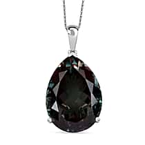 Alexandrite Triplet Quartz Solitaire Drop Pendant with Chain (Size 20) in Rhodium Overlay Sterling Silver 50.00  Ct.