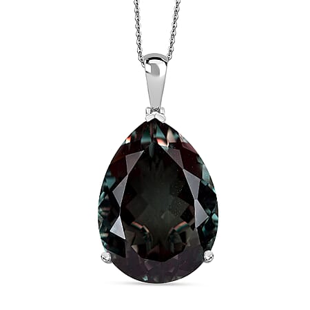 Alexandrite Triplet Quartz Solitaire Drop Pendant with Chain (Size 20) in Rhodium Overlay Sterling Silver 50.00  Ct.
