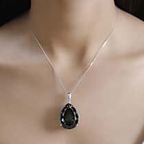 Alexandrite Triplet Quartz Solitaire Drop Pendant with Chain (Size 20) in Rhodium Overlay Sterling Silver 50.00  Ct.
