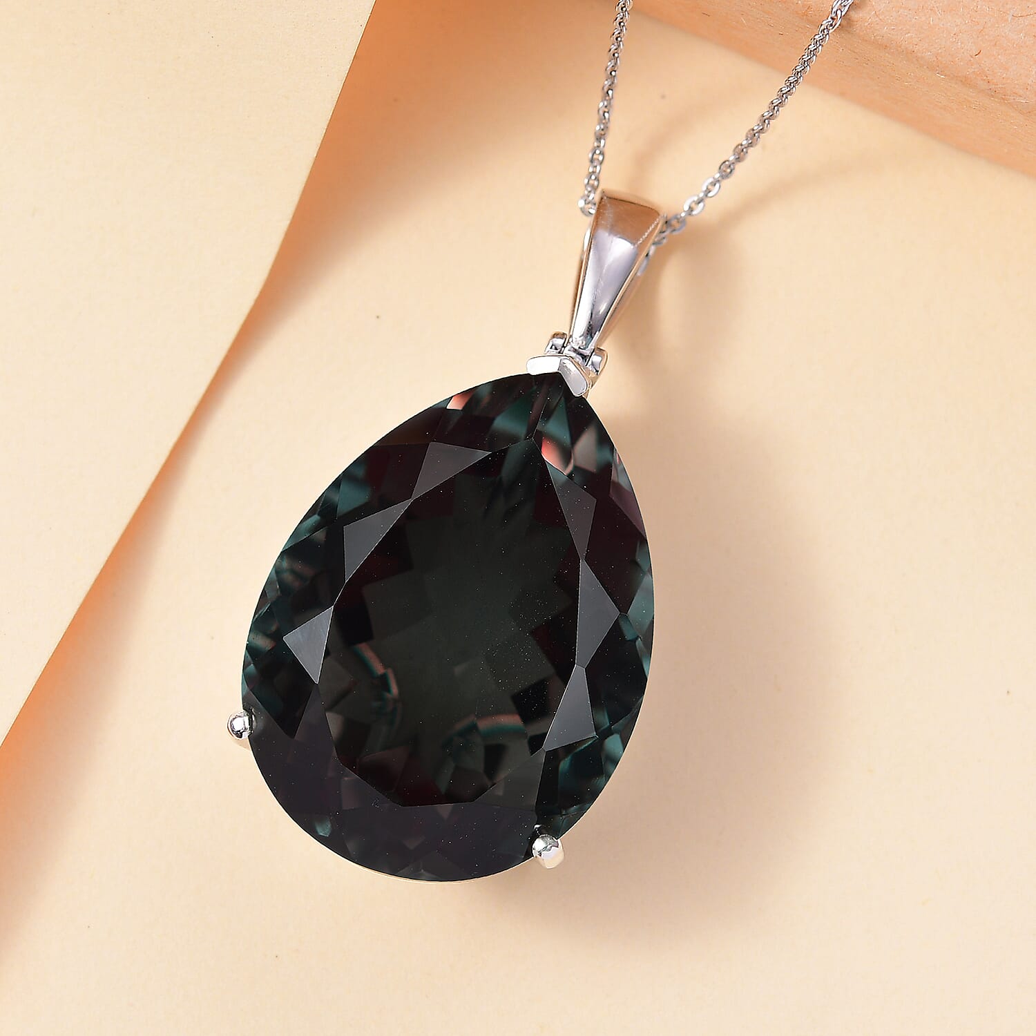 BIGGEST SIZE Alexandrite Triplet Quartz Pendant with Chain (Size 20) in Rhodium Overlay Sterling Silver 53.69 Ct.