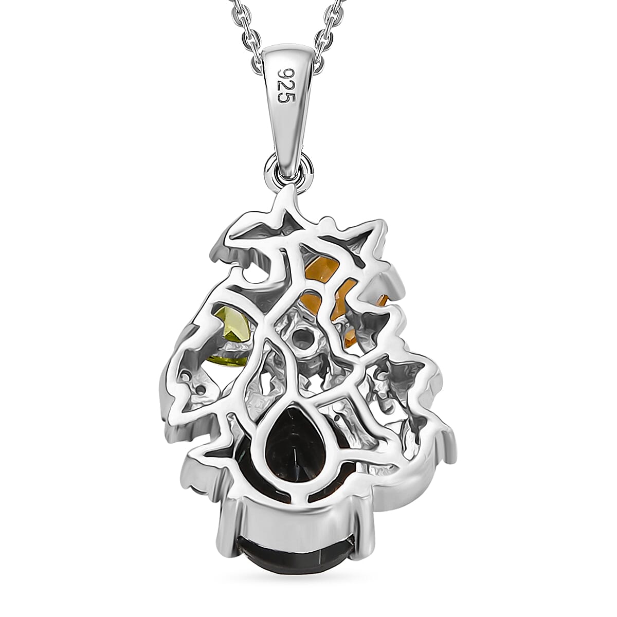Alexandrite Triplet Quartz, White Zircon, Peridot, Citrine Pendant with Chain (Size 20) in Rhodium Overlay Sterling Silver 3.86 Ct.