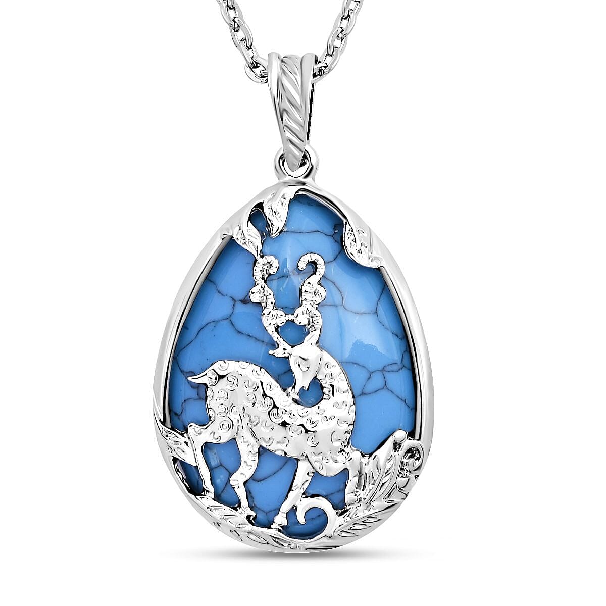 Blue Howlite Pendant with Chain ( Size 20 With 1.5 Inch extender) in Silver Tone 33.80 Ct
