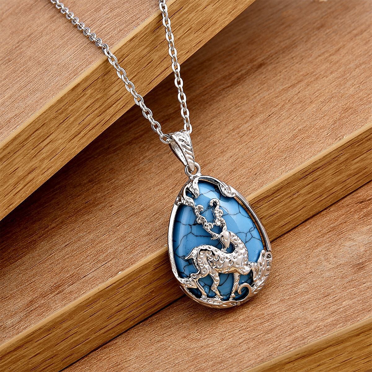 Blue Howlite Pendant with Chain ( Size 20 With 1.5 Inch extender) in Silver Tone 33.80 Ct
