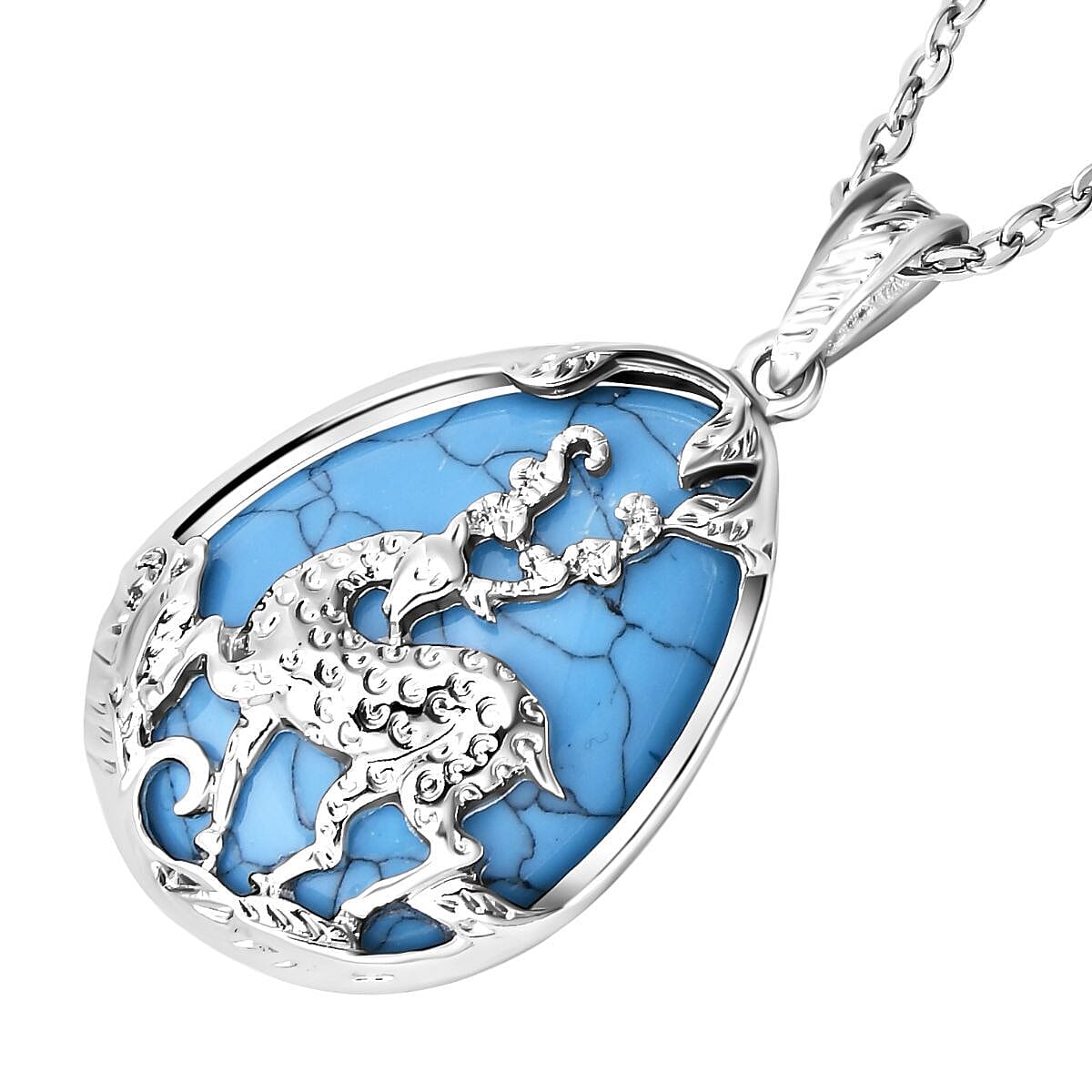 Blue Howlite Pendant with Chain ( Size 20 With 1.5 Inch extender) in Silver Tone 33.80 Ct