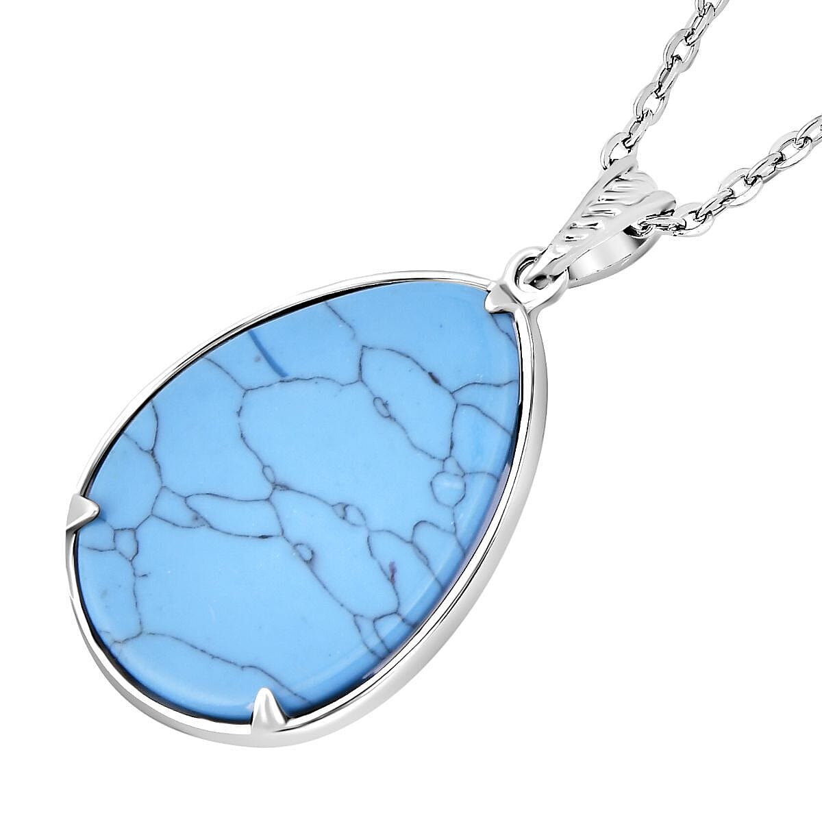 Blue Howlite Pendant with Chain ( Size 20 With 1.5 Inch extender) in Silver Tone 33.80 Ct