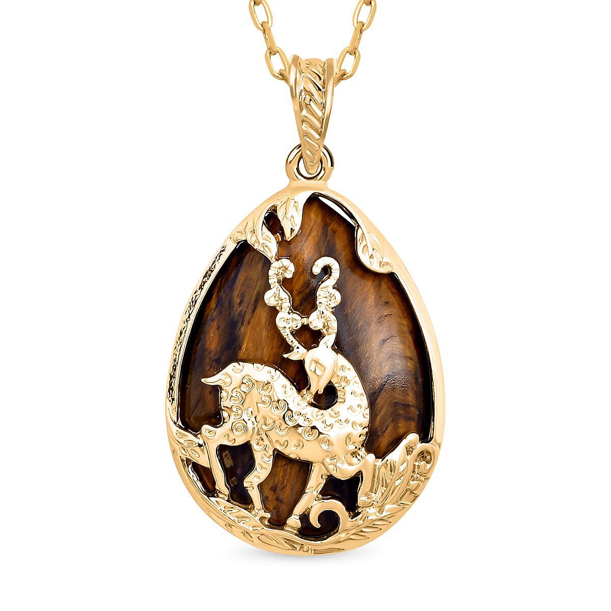 Yellow Tigers Eye Pendant with Chain (Size 20 with 1.5 Inch Extender) in Yellow Gold Tone 33.00 Ct