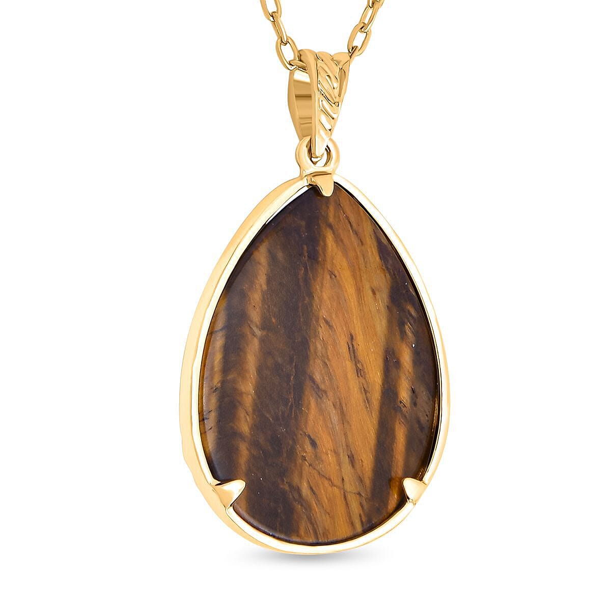 Yellow Tigers Eye Pendant with Chain (Size 20 with 1.5 Inch Extender) in Yellow Gold Tone 33.00 Ct