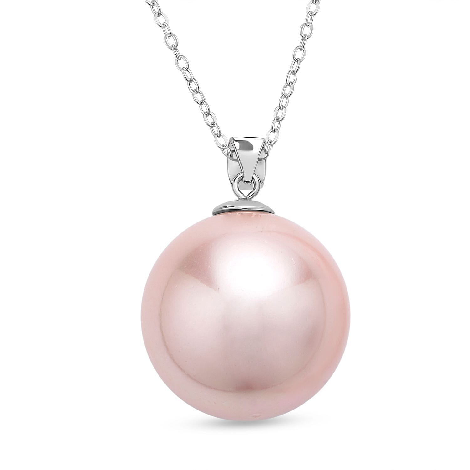 2 Piece Set - Pink Shell Pearl Pendant with Chain ( Size 20) and Earrings (With Push Back) in Rhodium Overlay Sterling Silver
